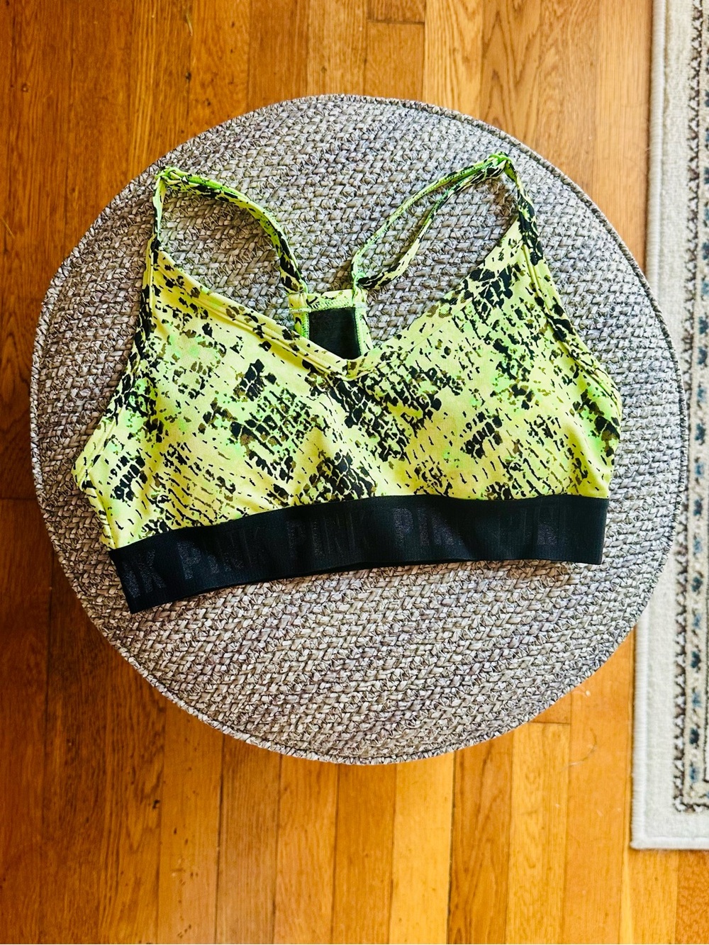 PINK Victoria's Secret Neon Yellow & Black Printed Sports Bra